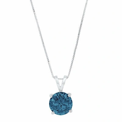 Pre-owned Pucci 3.0 Ct Round Classic Royal Blue Topaz Pendant Necklace 18" Chain 14k White Gold In D