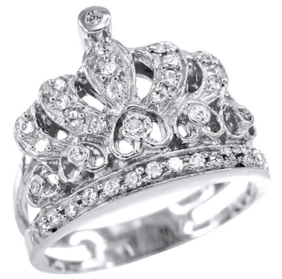 Pre-owned Claddagh Gold 14k Queen White Gold Studded Cz Reina Quinceaã±era 15 Aã±os Conora Crown Ring