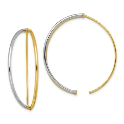 Pre-owned Accessories & Jewelry Italian 14k Two Tone Gold Polish 40mm Large Split Tube Threader Dangler Earrings In Yellow
