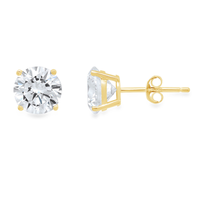 Pre-owned Pucci 3 Round Solitaire Classic Stud Earrings 14k Yellow Gold Push Back Lab Moissanite In D
