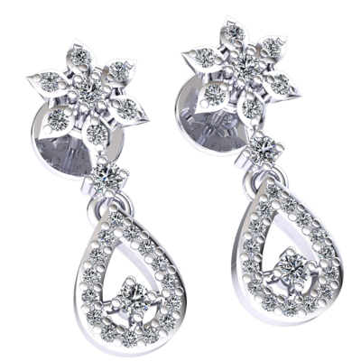 Pre-owned Jewelwesell Genuine 0.2ct Round Cut Diamond Ladies Flower Teardrop Earrings 14k Gold In H