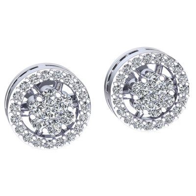 Pre-owned Jewelwesell Genuine 0.4ct Round Cut Diamond Ladies Cluster Halo Earrings Solid 18k Gold