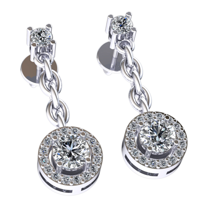 Pre-owned Jewelwesell Natural 0.75ct Round Cut Diamond Ladies Halo Dangling Earrings 14k Gold