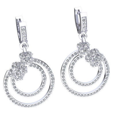 Pre-owned Jewelwesell Genuine 0.9ct Round Cut Diamond Ladies Double Circle Earrings Solid 14k Gold In H