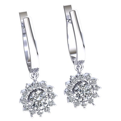 Pre-owned Jewelwesell Natural 1.4ctw Round Cut Diamond Ladies Halo Flower Earrings Solid 14k Gold