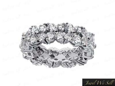 Pre-owned Jewelwesell Natural 3.00ct Round Diamond Shared Prong Flower Eternity Ring 18k Gold Si1 In H