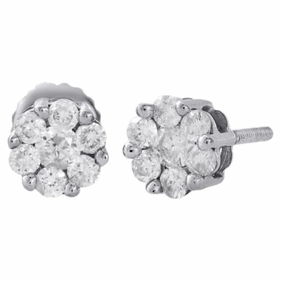 Pre-owned Jfl Diamonds & Timepieces 10k White Gold Diamond Flower Studs Small 5.70mm Screw Back Earrings 0.50 Ct.