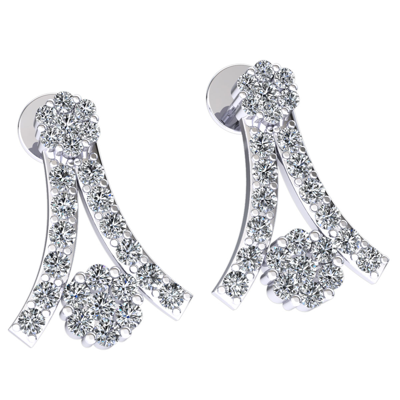 Pre-owned Jewelwesell Genuine 0.75ct Round Cut Diamond Ladies Flower Cluster Earrings 14k Gold In H