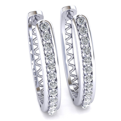 Pre-owned Jewelwesell 0.4ct Round Cut Not Enhanced Diamond Ladies Single Row Hoops Earrings 14k Gold