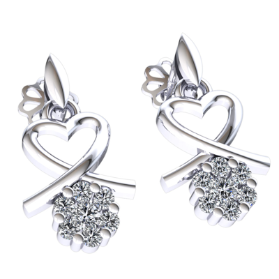 Pre-owned Jewelwesell Genuine 0.15ctw Round Cut Diamond Ladies Looping Heart Earrings 18k Gold In F