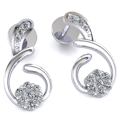 Pre-owned Jewelwesell Genuine 0.15ct Round Cut Diamond Ladies Cluster Flower Earrings 18k Gold
