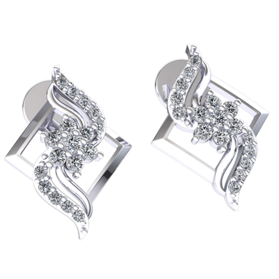 Pre-owned Jewelwesell Genuine 0.15ct Round Cut Diamond Ladies Square Cluster Earrings 18k Gold In F