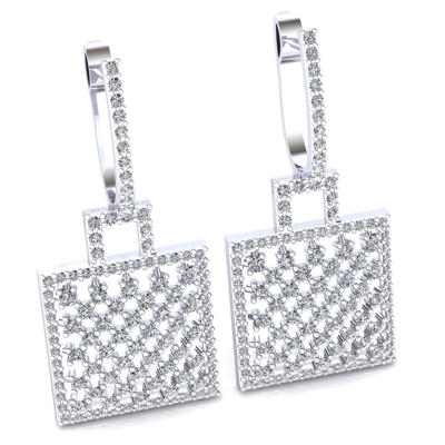 Pre-owned Jewelwesell Natural 2.5ctw Round Cut Diamond Ladies Checkered Square Earrings 18k Gold In H