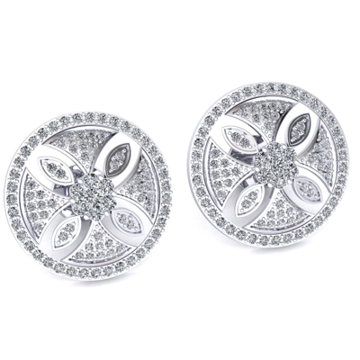 Pre-owned Jewelwesell Genuine 1.5ct Round Cut Diamond Ladies Floral Circle Earrings Solid 18k Gold