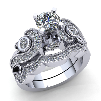 Pre-owned Jewelwesell Genuine 2ct Round Cut Diamond Ladies Bridal Set Fancy Engagement Ring 18k Gold