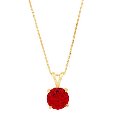 Pre-owned Pucci 2.5 Round Classic Real Red Garnet Pendant Necklace 16 Box Chain 14k Yellow Gold