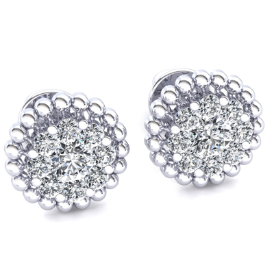 Pre-owned Jewelwesell Genuine 0.55ct Round Diamond Ladies Millgrain Cluster Studs Earrings 14k Gold In H