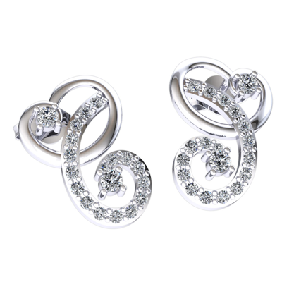 Pre-owned Jewelwesell 0.25ctw Round Brilliant Cut Diamond Ladies Swirl Pave Earrings 18k Gold In H