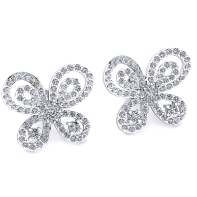 Pre-owned Jewelwesell 1carat Genuine Round Cut Diamond Ladies Studs Butterfly Earrings 18k Gold In H