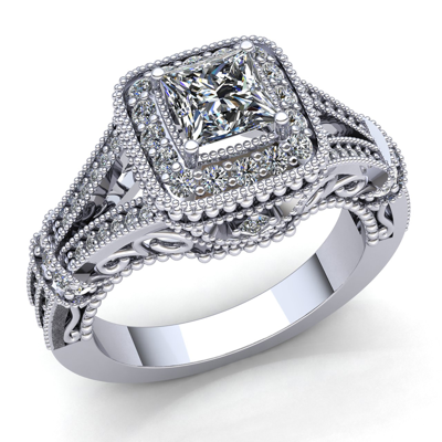 Pre-owned Jewelwesell Genuine 2ct Princess Cut Diamond Ladies Milgrain Halo Engagement Ring 14k Gold
