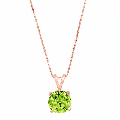 Pre-owned Pucci 3.0 Round Cut Vvs1 Natural Peridot Pendant Necklace 16" Chain 14k Rose Pink Gold In Green
