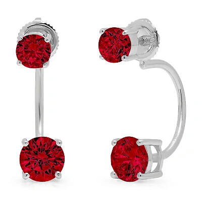 Pre-owned Pucci 3.2 Dual Drop 2 Stone Round Classic Natural Red Garnet Earrings 14k White Gold