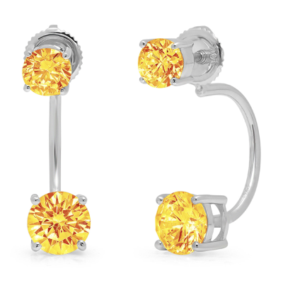Pre-owned Pucci 3.2 Dual Drop 2 Stone Round Cut Classic Natural Citrine Earrings 14k White Gold In Yellow