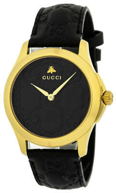 Pre-owned Gucci G-timeless 38mm Black Gg Dial Quartz Ss Unisex Watch Ya1264034