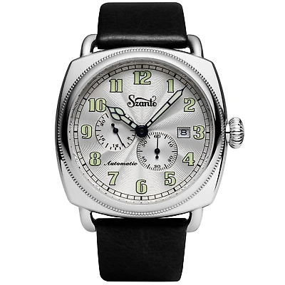 Pre-owned Szanto Officer's Coin Cushion Automatic All Silver Watch - Brand
