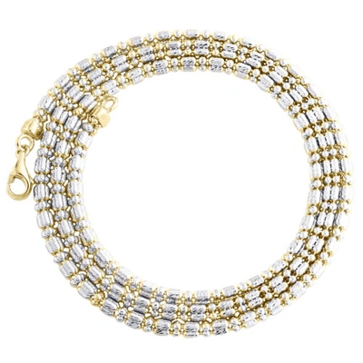 Pre-owned Jfl Diamonds & Timepieces 10k Yellow Gold Two Tone 2mm Diamond Cut Ice Chain Bead Necklace 16-24 Inches
