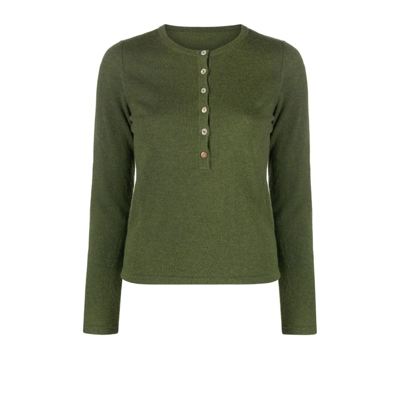 Fortela Serafino Henley Wool Sweater In Olive Green