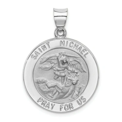 Pre-owned Goldia 14k White Gold Satin & Polished Saint Michael Pray For Us Medal Round Pendant