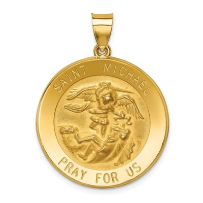Pre-owned Goldia 14k Yellow Gold Satin & Polished Saint Michael Pray For Us Medal Round Pendant