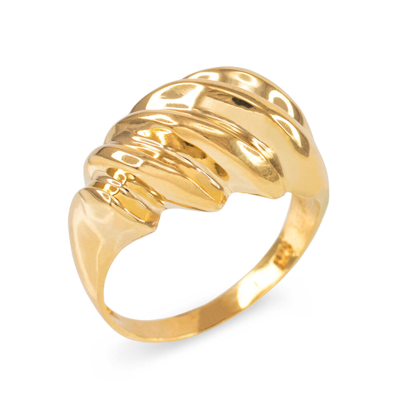 Pre-owned Claddagh Gold Fine 14k Yellow Gold Elegant Domed Ribbed Ring (25.8 Mm In Height)