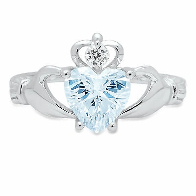 Pre-owned Pucci 1.55 Irish Celtic Claddagh Swiss Topaz Promise Wedding Ring Solid 14k White Gold In D