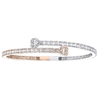 Pre-owned Jfl Diamonds & Timepieces 10k Multi-tone Gold Baguette Diamond Bypass Bangle Heart Bracelet 7.75" 2.62 Ct. In White/colorless