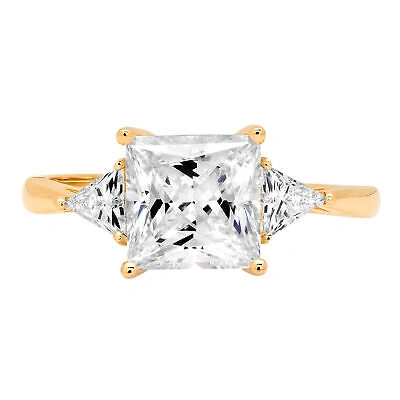 Pre-owned Pucci 2.4 Pr Trillion 3 Stone Synthetic Moissanite Bridal Statement Ring 14k Real Gold In White/colorless