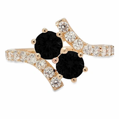 Pre-owned Pucci 1.98 Round 2 Stone Love Natural Onyx Modern Statement Ring Solid 14k Yellow Gold In D