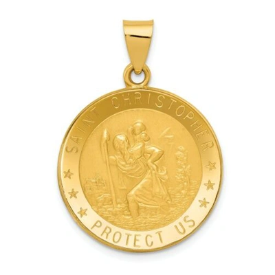 Pre-owned Goldia 14k Yellow Gold Satin & Polished St. Christopher Protect Us Medal Round Pendant