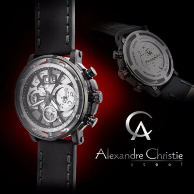 Pre-owned Alexandre Christie 6393mc Mens Chronograph Wrist Watch 46.5mm Case Leather Strap