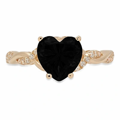 Pre-owned Pucci 2.19 Heart Twisted Halo Natural Onyx Modern Statement Ring Solid 14k Yellow Gold In D