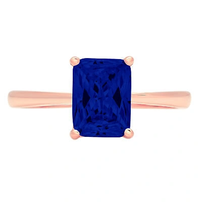 Pre-owned Pucci 2.0 Ct Emerald Cut Simulated Blue Sapphire Stone Promise Ring 14k Rose Gold In Pink