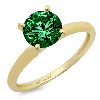 Pre-owned Pucci 3ct Round Cut Designer Statement Bridal Simulated Emerald Ring 14k Yellow Gold