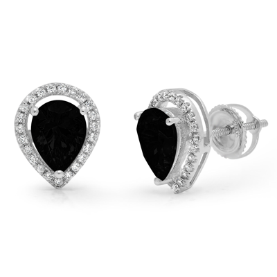 Pre-owned Pucci 2.52 Pear Round Cut Halo Classic Stud Natural Onyx Earrings Solid 14k White Gold In D