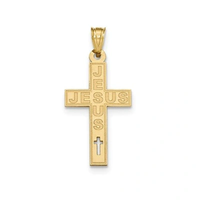 Pre-owned Accessories & Jewelry 14k Yellow Gold Laser Cut High Polished Jesus Inscribed Latin Cross Charm