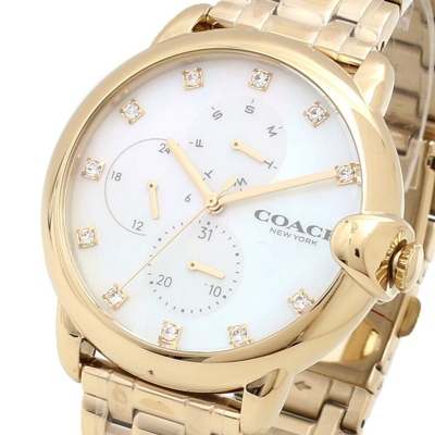 Pre-owned Coach Watch 14503681 Lady's Arden Quartz White Shell Gold