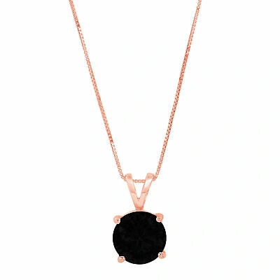 Pre-owned Pucci 3.0 Round Cut Natural Onyx Pendant Necklace 16" Chain Solid 14k Rose Pink Gold In D