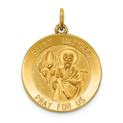 Pre-owned Goldia 14k Yellow Gold Polished Saint Matthew "pray For Us" Religious Medal Pendant