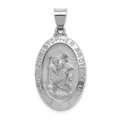 Pre-owned Goldia 14k White Gold Satin & Polished St. Christopher Protect Us Medal Oval Pendant