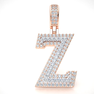 Pre-owned Jewelwesell 1.00ct Round Diamond 1" 3d Varsity Initial Letter 'z' Pendant Charm 10k Gold In Gh
